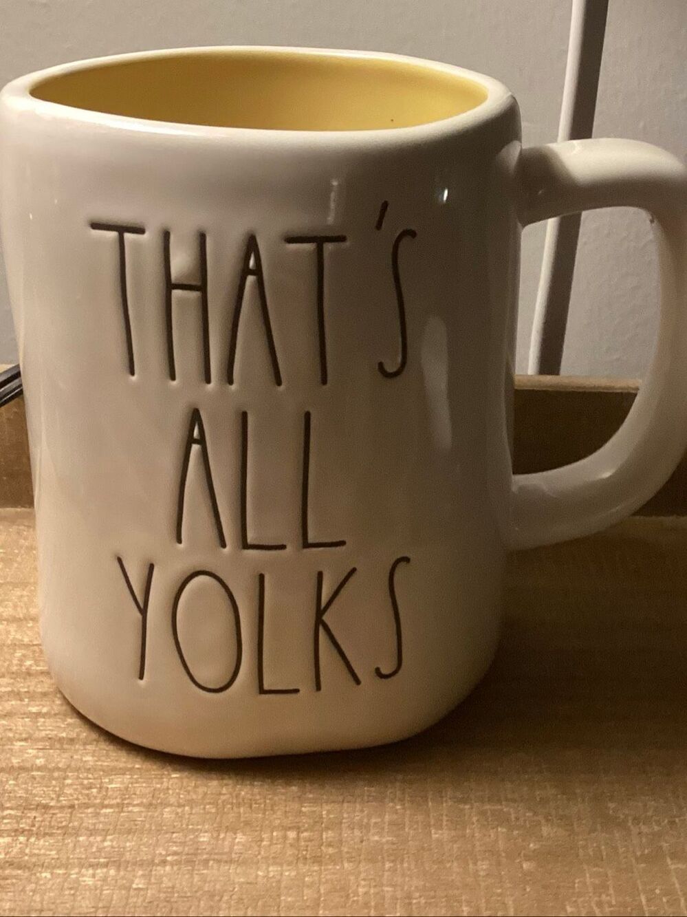 Rae Dunn by Magenta THAT'S ALL YOLKS Ceramic LL Coffee Mug Yellow Interior
